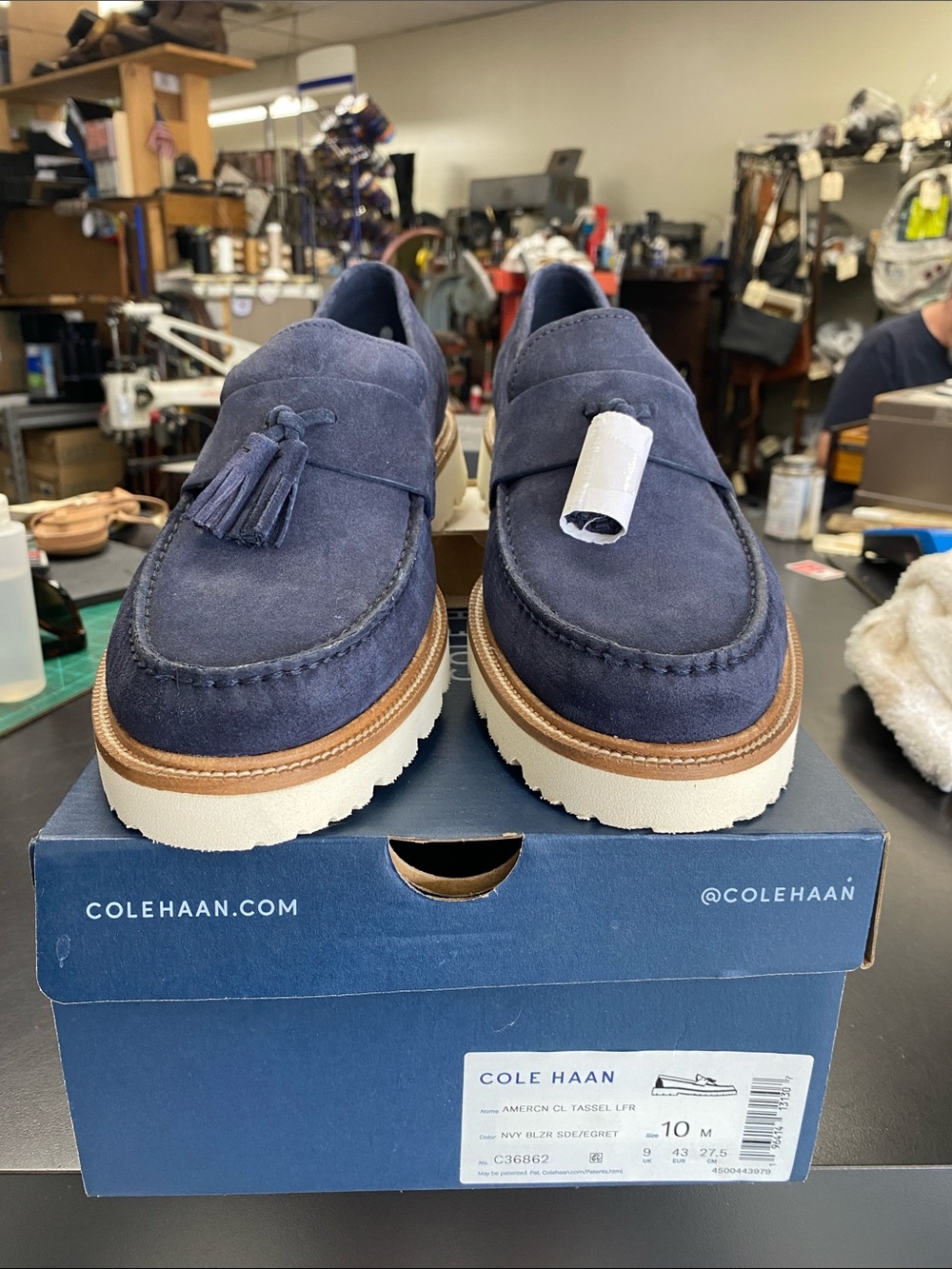 Cole Haan Navy Suede Tassel Lug Sole Loafers